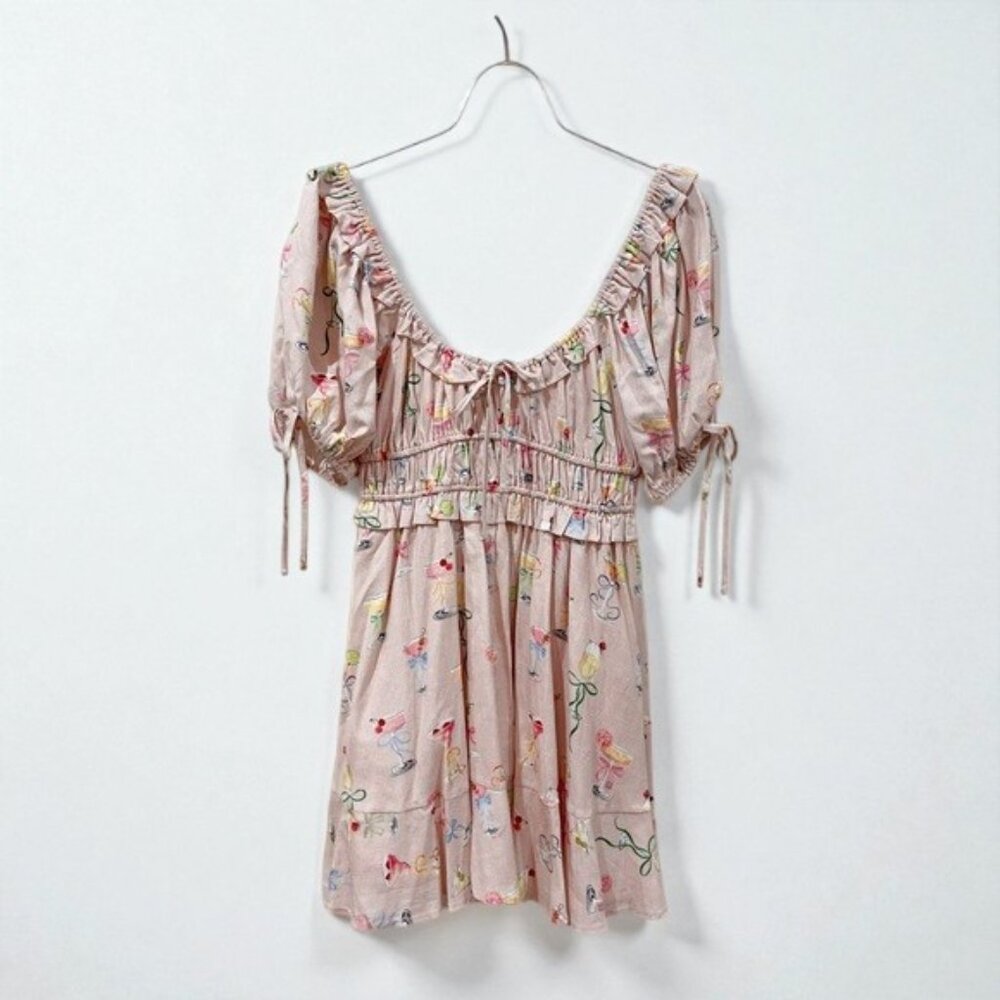 NWT En Saison Mia Ruffle Puff Sleeve Mini Dress Pink Multi - Picture 8 of 10